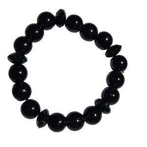 Elegant Black Bead Stretch Bracelet Faceted Accents Minimalist Fashion Jewelry